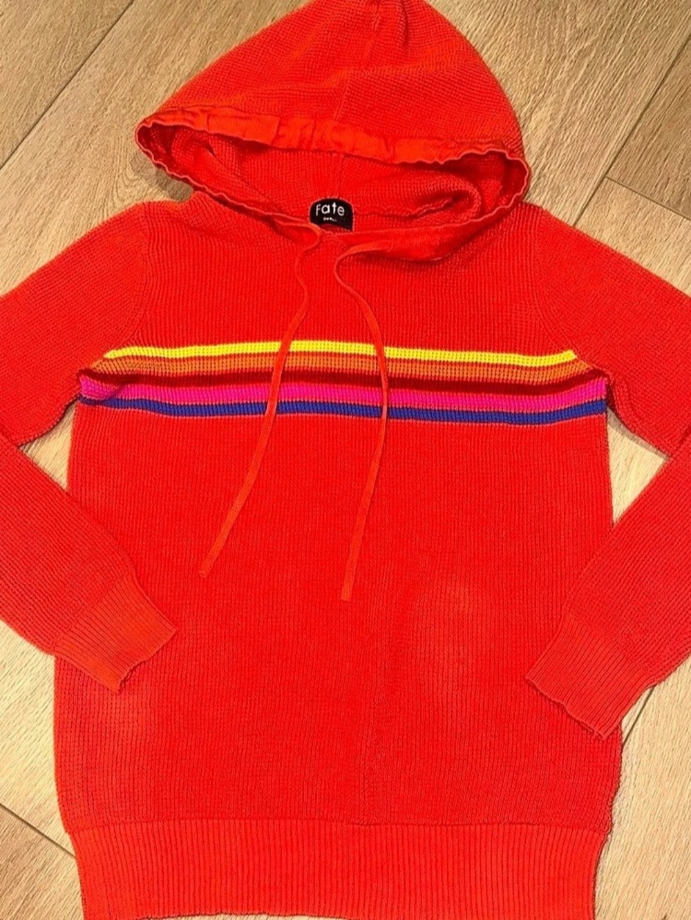 Fate Striped Cotton Hoodie in Red Size Small